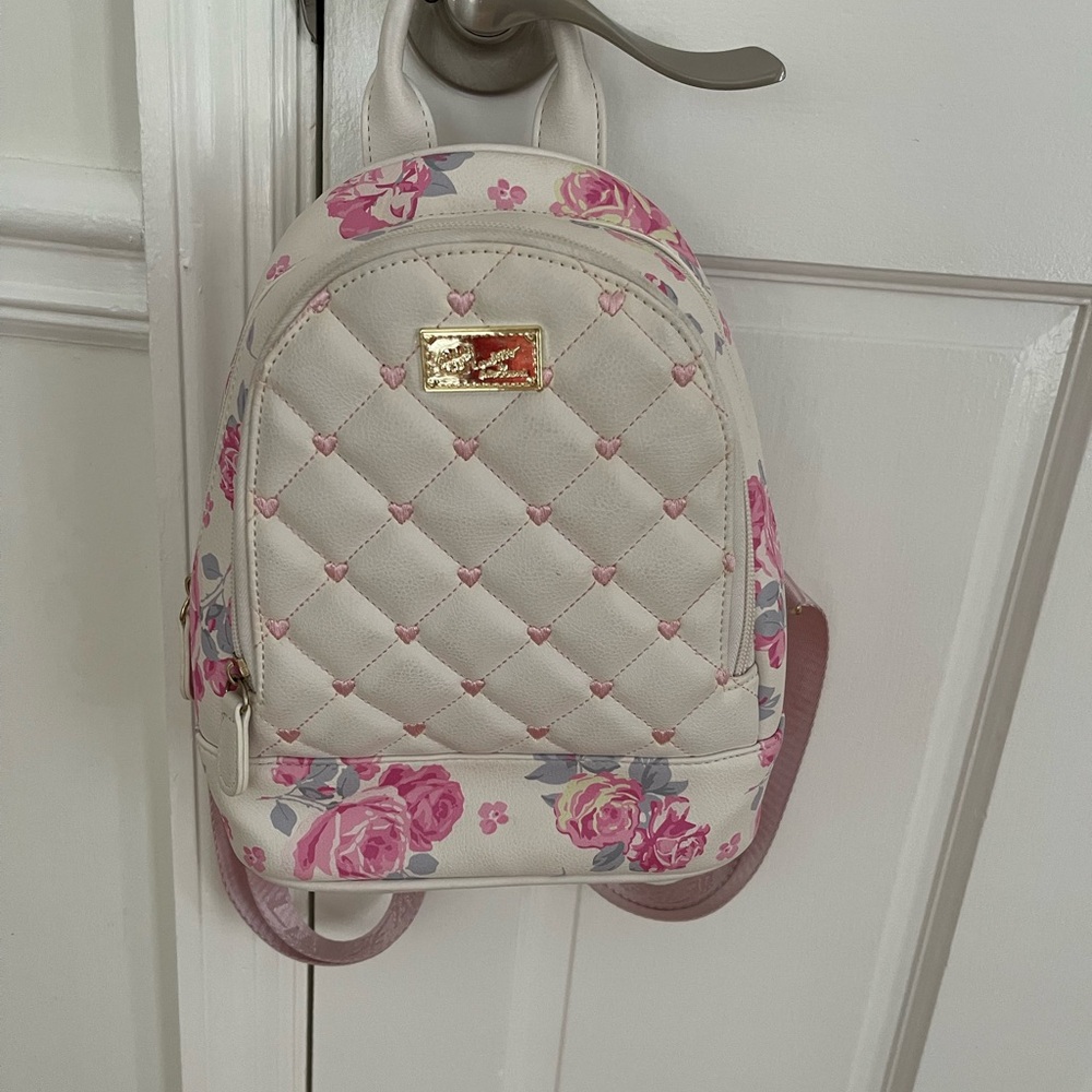 Betsey Johnson Pink and White Quilted Backpack